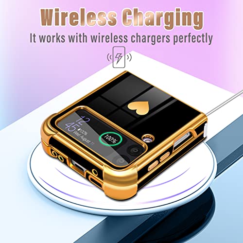 Likiyami For Samsung Galaxy Z Flip 3 Phone Case Heart For Women Girls Girly Cute Pretty Cases Luxury Black And Gold Plating Love Hearts Design Aesthetic Trendy Cover+Chain For Galaxy Z Flip 3 5G 6.7" #TOP4