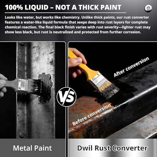 DWIL Rust Converter for Metal, 2 in 1 High-Flow Fluidity Metal Paint, Converts Rust to Long-Lasting Protective Coating, Anti Rust and Rust Prevention Paint, No Primer Needed, Black, 16 oz by DWIL - Image 2