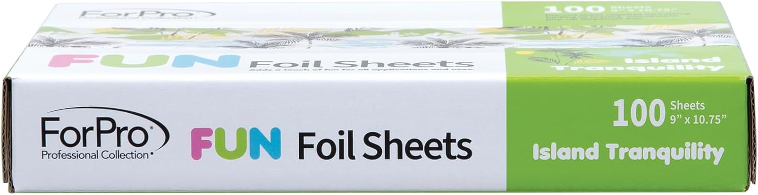 ForPro FUN Island Tranquility 9" Foil Sheets, Aluminum Hair Foils for Color Application and Highlighting Services, Food Safe, Pop-Up Dispenser, 9” W x 10.75” L, 100-Count