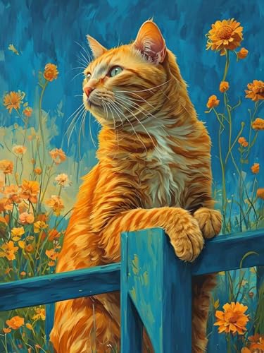 Kit broderie point de croix diamant strass chat orange 5D - Peinture diamant Noël adulte 70x95cm
