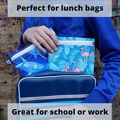 Reusable Sandwich & Snack Bags - by SnackJacket | Set of 2 | Eco Friendly Lunch Bags | 1 Tree Planted | Zero Waste Alternative to Plastic, Cling Film and Tin Foil. (Flamingos)