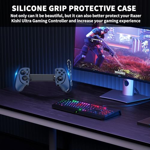 Funda de agarre de silicona azul para Razer Kishi Ultra con cordón anticaídas 7