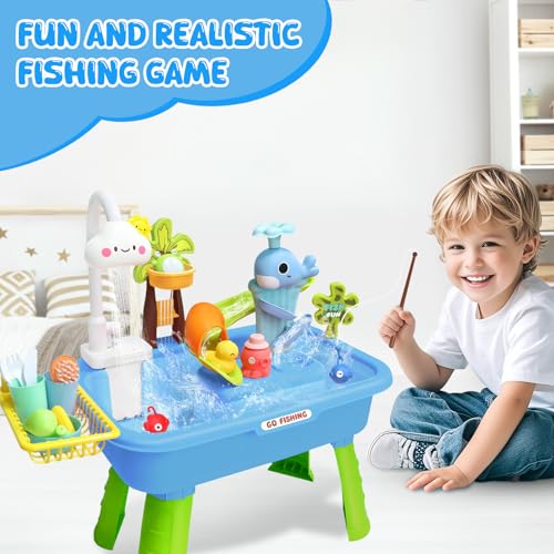 ABCASTER Water Play Table for Toddlers 1-3 with Play Sink & Electric Faucet, Kids Outdoor Water Table with Fishing Game, Summer Water Tables for Toddlers 1-3 Years by ABCASTER - Image 6