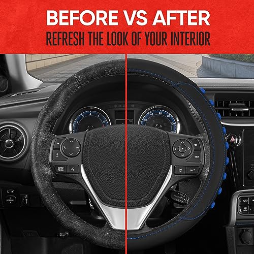 Image of Motor Trend FlexGrip Blue Steering Wheel Cover for Cars - Standard 15 inch Car Steering Wheel Cover, Steering Wheel Protector for Auto Truck Van SUV