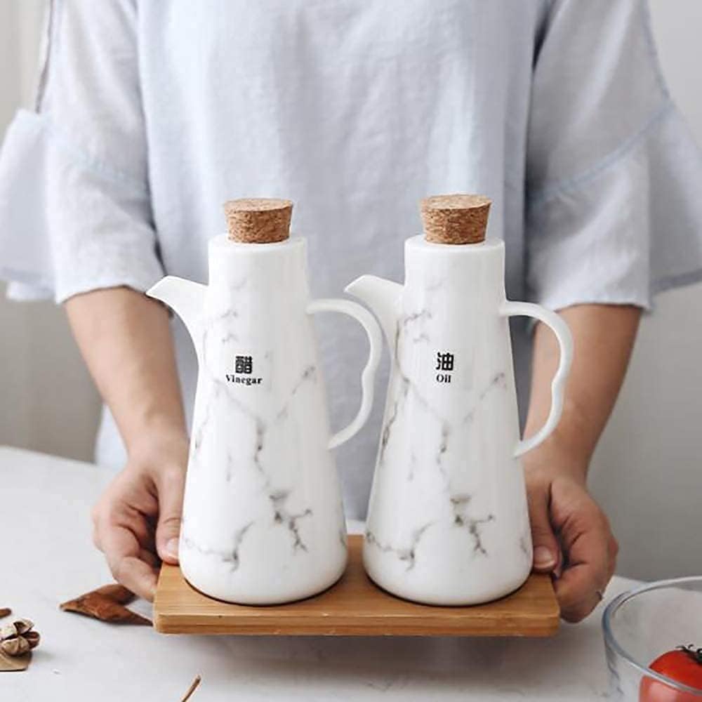 Oil Can Olive or Vinegar Bottle Anti-Leakage 480 ml Oil Dispenser Bottle-Soy Sauce or Vinegar Cruet with Ceramic Tabletop Olive Oil Dispenser Bottle-Marble Cera