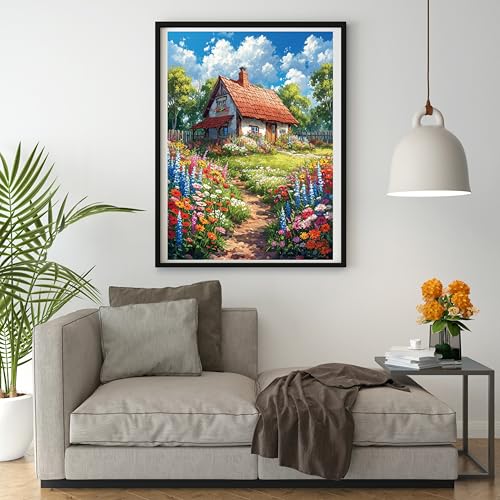 Image of Moohue 14ct Counted Cross Stitch Kits for Adults Printed Stamped Cross Stitch Patterns Kits Cross Stitch Supplies (Beautiful House)