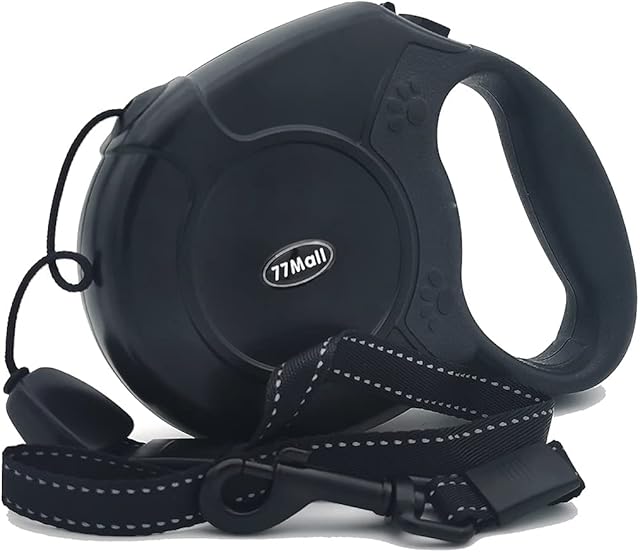 Retractable Dog Leads 26ft Pet Adjustable Leash for Small Medium Large Dogs Up to 49.8Kg (Black)