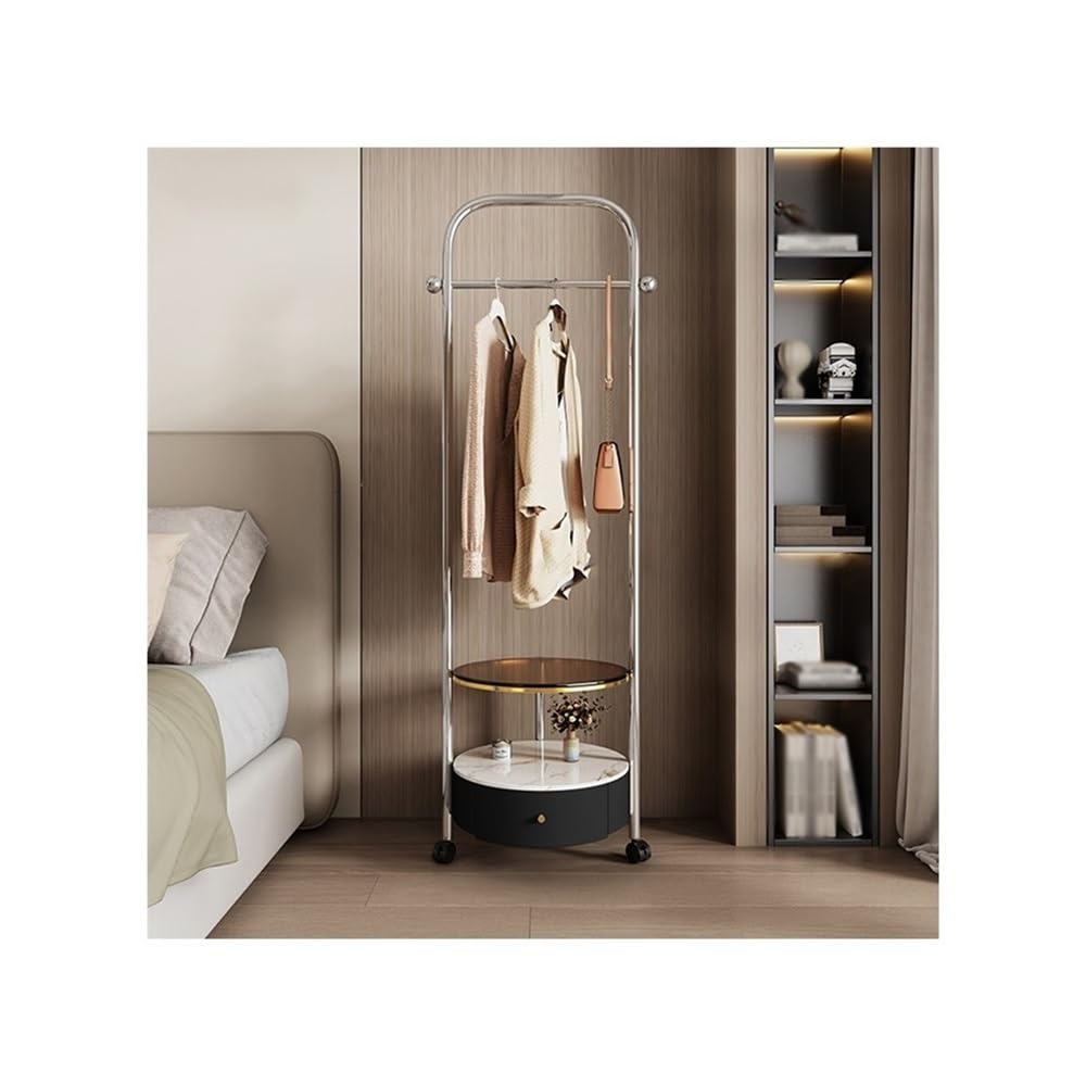 AILIUXIAOYAN Coat Rack Bedroom Coat Rack Shelves Bedside Table Integrated Floor-standing Movable Hanger Living Room Bedside Storage Bag Rack(Black)