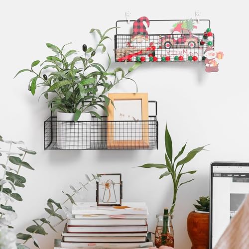 Image of MosQuick Kitchen organizer shelf wall mounted Metal Wire Baskets organizers Storage kitchen hanging rack onion potato shelf wall hanging shelves for fruit veges bathroom Black