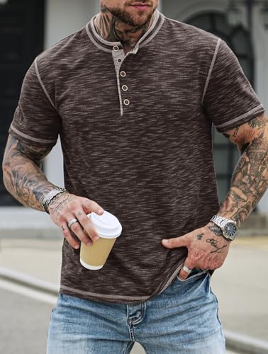 Men Henley Shirts Stretch Classic Summer Casual 5 Button T-Shirt (S-3XL)4