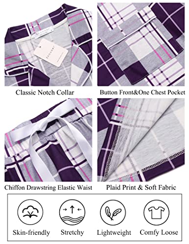 Ekouaer Women's Pj Sets Christmas Pajama Set With Elastic Waist Pajama Pants(Purple-White Plaid,X-Large) #TOP3