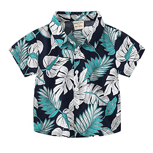 Children's Hawaiian Shirts, Toddler Boys 3D Print Hawaiian Shirt Aloha Button Down Dress Shirt for (Green, 3-4 Years)