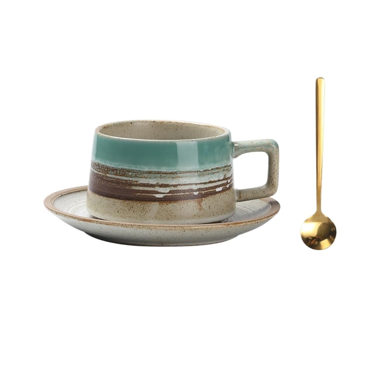 LIBANGRONG-888 Mugs Ceramic Coffee Cup Commercial Milk Tea Oatmeal Retro Pattern Home Restaurant with Saucer Spoon Milk Tea Cup