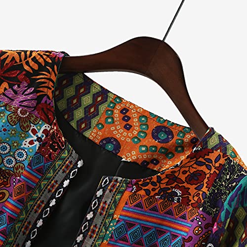 Camisa de corrida básica feminina outono boho cardigã lazer retrô cores brilhantes estampado manga l