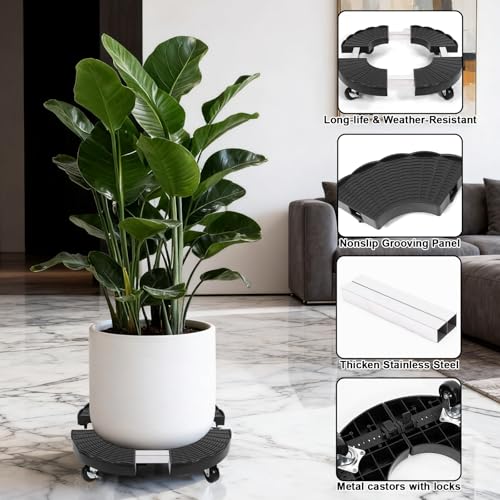 Support pot de fleurs roulettes ajustable pour maison et jardin - 4
