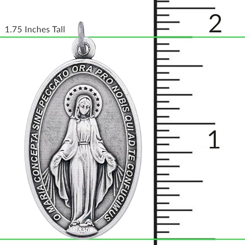 10 Pack Large Latin Miraculous Medal 1.75" - Traditional Catholic Gift For Men - Silver-Plated Made In Italy3