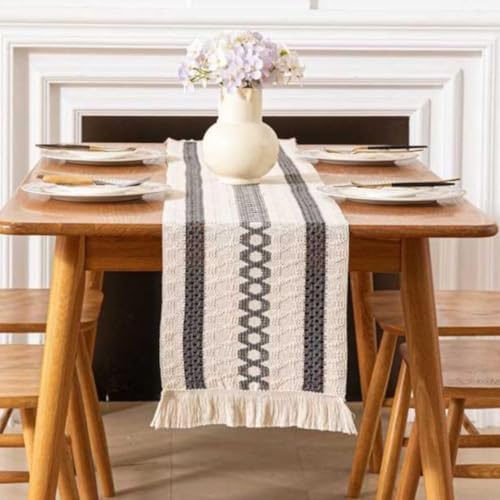 Image of HomeCloud Croshia Woven Table placemat - Heat Resistant, Washable Table Decoration for Dining, Office, Kitchen, Hotel, and Home (Runner White Grey, Set of 1)