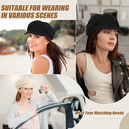 Geyoga 2Pcs Women Newsboy Cap Summer Hats Visor Beret Hats 8 Panels Cabbie Hat Octagonal Cap For Women Girls (Black And Beige, Medium) #TOP2
