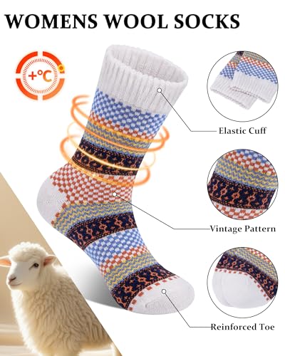 Image of Loritta Wool Socks for Women, Winter Warm Hiking Boot Socks Gifts | Classic Cozy Crew, Vintage Knit, Soft Thick House Socks, Outdoor, Christmas Gift, Stocking Stuffers for Mom Grandma Wife
