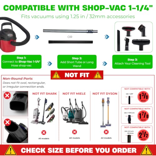 Image of 1.25 Inch Stainless Steel Vacuum Extension Wand Compatible with Vacuums using 1 1 /4 Inch (1.25in) 32mm Accessories - 1 1 /4 Vacuum Extension Tube for Shop Vac (Extension&Attachments)