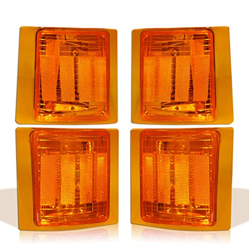 Bestview Front Turn Signal Corner Light Assembly, Upper Lower Side Marker Reflector Lamp, Chrome Housing Amber Lens Compatible With Chevy C/K 10 Pickup Truck 1500 2500 3500 1994-1998 Tahoe 1995-1999 #TOP6