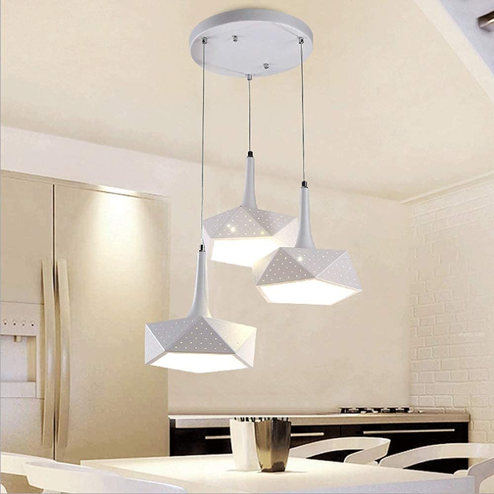 Lámpara colgante LED geométrica de tres cabezas con estructura de metal y acrílico