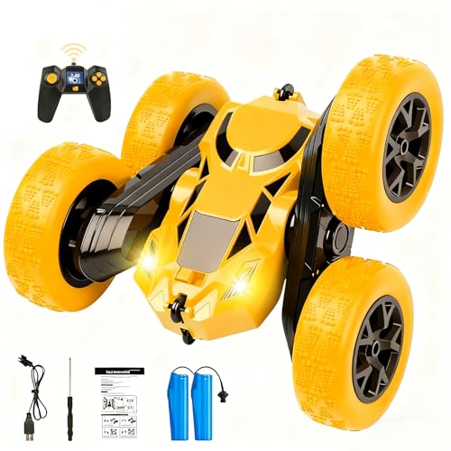 Remote Control Car, RC Cars Toys for Kids Ages 6-12, 2.4GHz RC Stunt Truck with 360° Double-Sided Flips, 4WD Off-Road Racing, Christmas Birthday Gifts for 3 4 5 6 7 5-7 6-8 8-10 Year Old Boys Girls