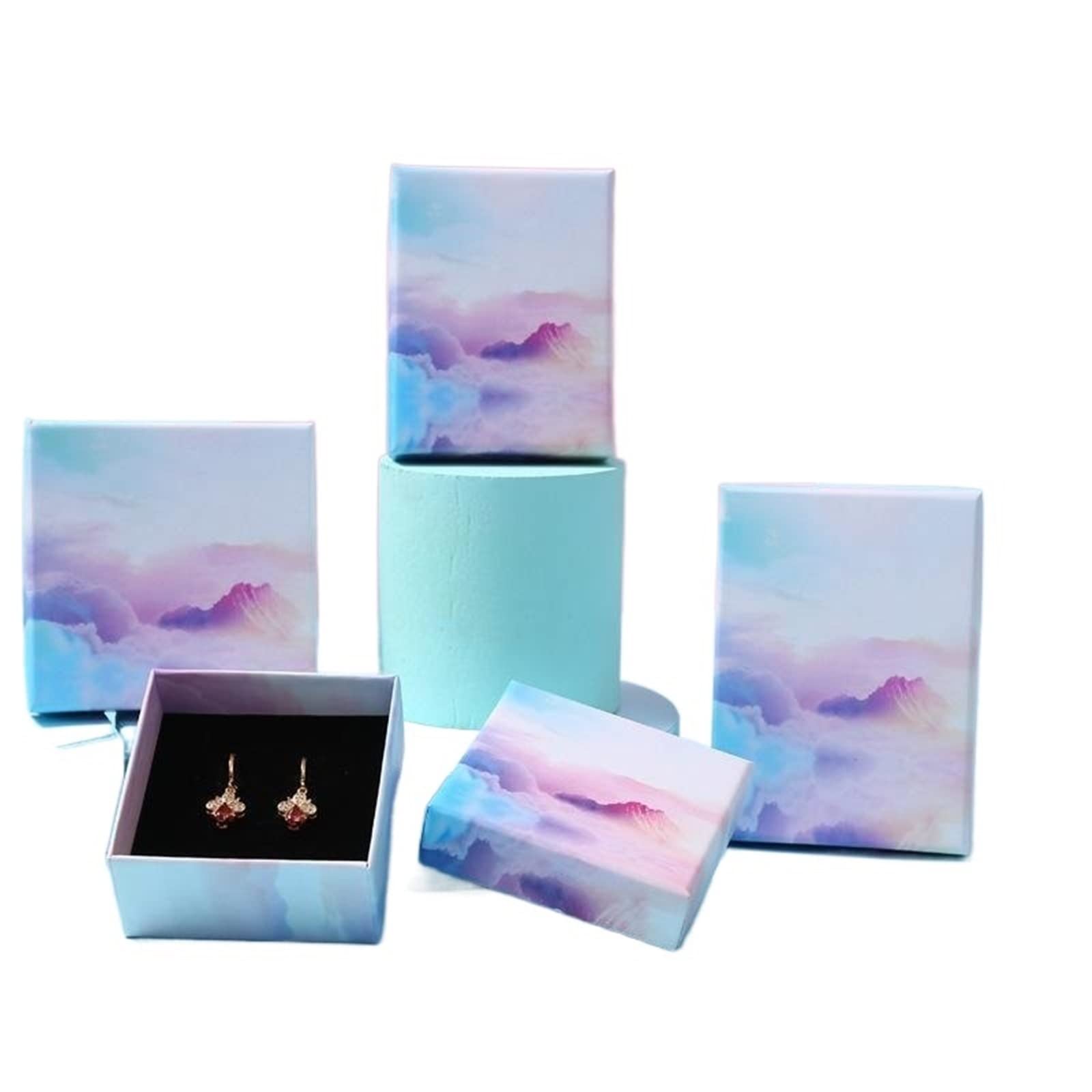 XZEITBox, 1pcs Necklace Earrings Packaging Jewelry Set Paper Box Gradient Color Cloud Sky Ring Small Gift Packaging Box (Size : 9x9x3cm)