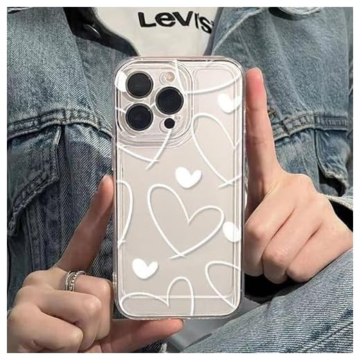 Compatible with iPhone 14 Pro Max Love Heart Clear Case, Cute Clear White Love Heart Transparent Design for Women Soft TPU Shockproof Protective for iPhone 14 Pro Max-White