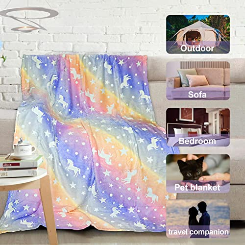 Unicorn Glow in The Dark Blankets for Kids, Soft Fleece Blankets for Girls/Toddler, Unicorns Gifts for Girls Age 3-12 50"x 60"