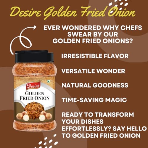 Image of Desire Golden Fried Onion 400 Gram | Flakes |Birista | Fried Pyaz Used for Biryani, Gravies, Indian Curries (Pack of 2)