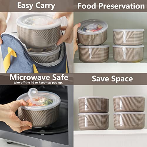 Adewnest Ceramic Bowl With Lid: 5 Inch Bowls With Lids For Work Lunch, Picnic - Food Storage Containers - Prep Bowls For Kitchen - Microwave Oven Safe Serving Bowls Set Of 4, 20 Oz (Grey) #TOP5
