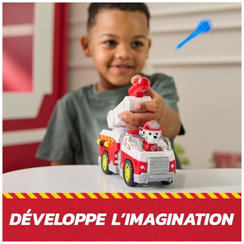 Paw Patrol - Pat Patrouille - Véhicule Figurine Marcus Fire Rescue Mission Pompiers - Voiture Figurine À Collectionner - 2 Projectiles - Pat Patrouille Jouet - Voiture Enfant - Jouet Enfant 3 Ans Et +