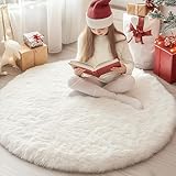 Xexsin Round Fluffy Rugs 4Ft for Girls Bedroom, Cream White Shag Circle Kids Rug Non-Slip for Bedside Dorm Nursery Playroom, Soft Cute Area Rugs for Living Room Decor