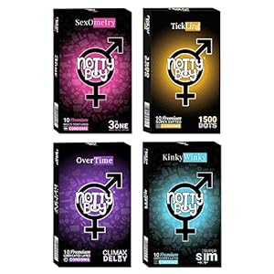 NOTTY BOY Multi Variety Condoms Combo - 3IN1 Ribbed Contour Dotted, Super 1500 Dots, Overtime Climax Delay, Ultra Thin Condom For Couples 4x10s (Pack Of 4)