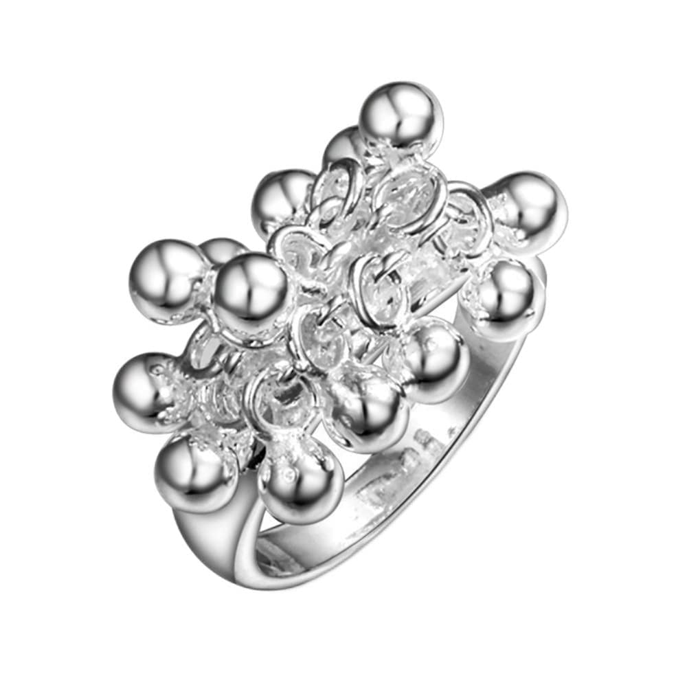 Anello in argento sterling 925 con perline di uva liscia per gioielli con ciondoli per feste di fidanzamento e matrimonio da donna