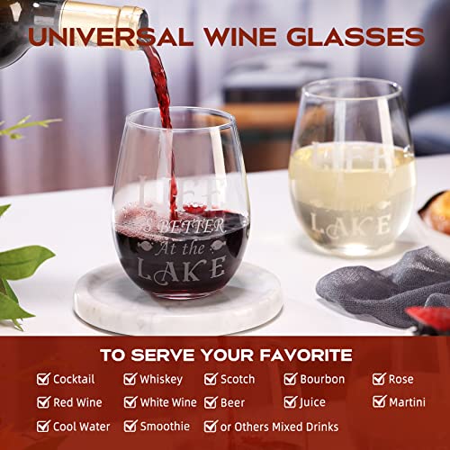 Roraem Wine Glasses - Stemless Wine Glasses Set Of 2 Life Is Better At The Lake Etched Wine Glass Set Modern Crystal Stemless Wine Glass Personalized Wine Glasses Lake House Gifts Wine Gifts 20Oz #TOP2