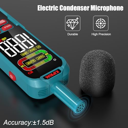 Kiprim NM01 Dezibel Messgerät mit Max./Min.-Wert Aufzeichnung Lautstärke Messgerät Schallpegelmessgerät DB Messgerät mit A/C-Wichtung und hintergrundbeleuchtetem LCD-Bildschirm – inklusive Tragetasche