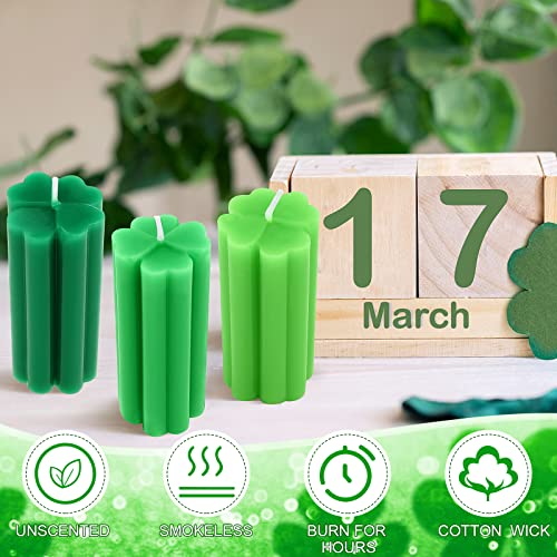 3 Pieces St. Patrick's Day Shamrock Candles Four Leaf Clover Candles Large Lucky Candles Holiday Gifts For St. Patrick's Day Festival Party Table Home Decor #TOP2