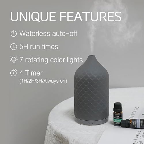 Miniatura 3 de Difusor de aceite esencial para el hogar, difusor de aromaterapia de cerámica para aceites esenciales, difusor de aceite de 4.1 fl oz con apagado