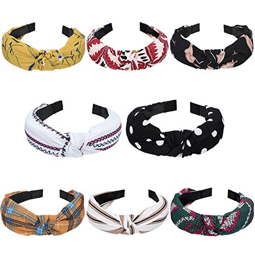 8 Pieces Wide Headbands Knot Turban Headband Hair Band Elastic Hair Accessories for Women and Girls, 8 Colors (Color 2)