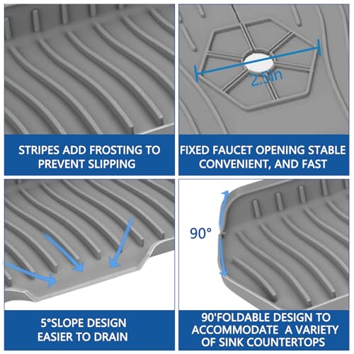Kitchen Sink Splash Guard Gen2-30" x 6'' Silicone Sink Mat Splash Guard fit for Countertop, Bathroom,Farmhouse,RV by EBIGIC (Grey) by EBIGIC - Image 3