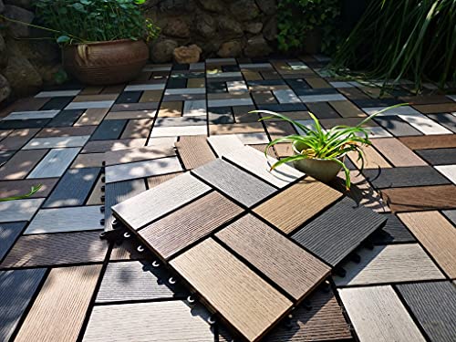Buimpome Wood-Plastic Composite Patio Deck Tiles（Antique Random,6 Pcs),Diy Interlocking Decking Tiles, Floor Tile,Water Resistant Indoor Outdoor, 12X12 Inch #TOP4