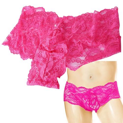 VemeFufu Bóxer Encaje Hombre Sexy, Tanga Sissy Ropa Interior, Slips Atlético Calzoncillos Transpirable Lenceria Masculino - Rojo Rosa