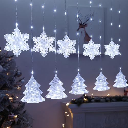 BLOOMWIN Christmas Window Lights Indoor - 2M 160 LED Christmas Window Decorations, Snowflake Curtain Hanging Fairy String Icicle Lights for Xmas Noel Bedroom Holiday Home Outdoor, Cold White USB - image 1