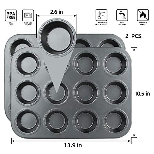 Dose Not Apply Muffin Pan, 12 Cupcake Pan, 2 Sets Of Nonstick Brownie Bakeware Muffin Tin, Cupcake Tray, Baking Pan For Kitchen Oven, Black #TOP1