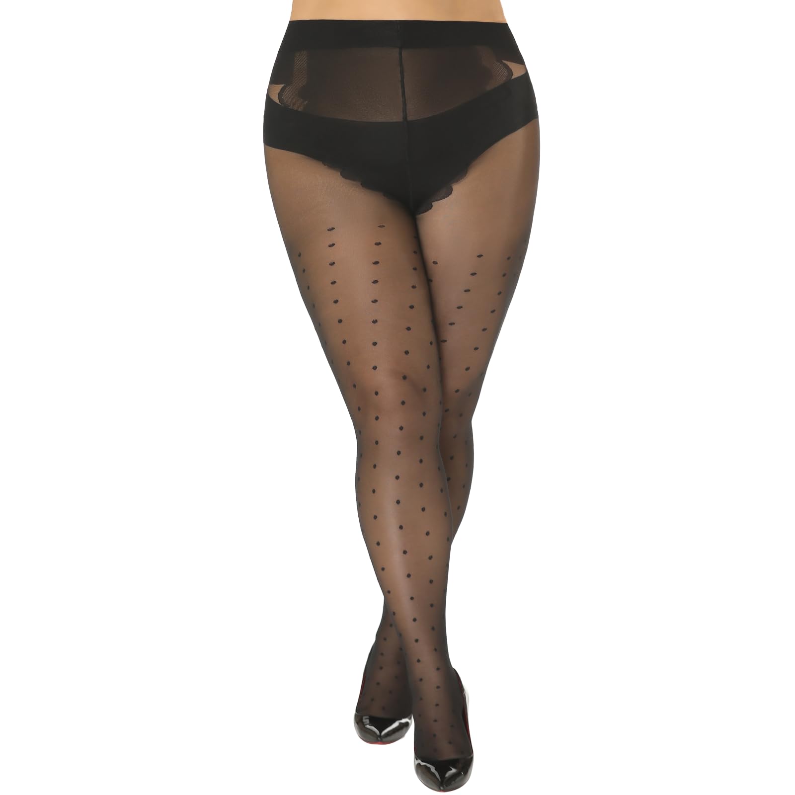 1 Pair Women's Plus Size Black Polka Dot Tights Fashion Vintage Pattern Design High Waist Everyday Sheer Pantyhose