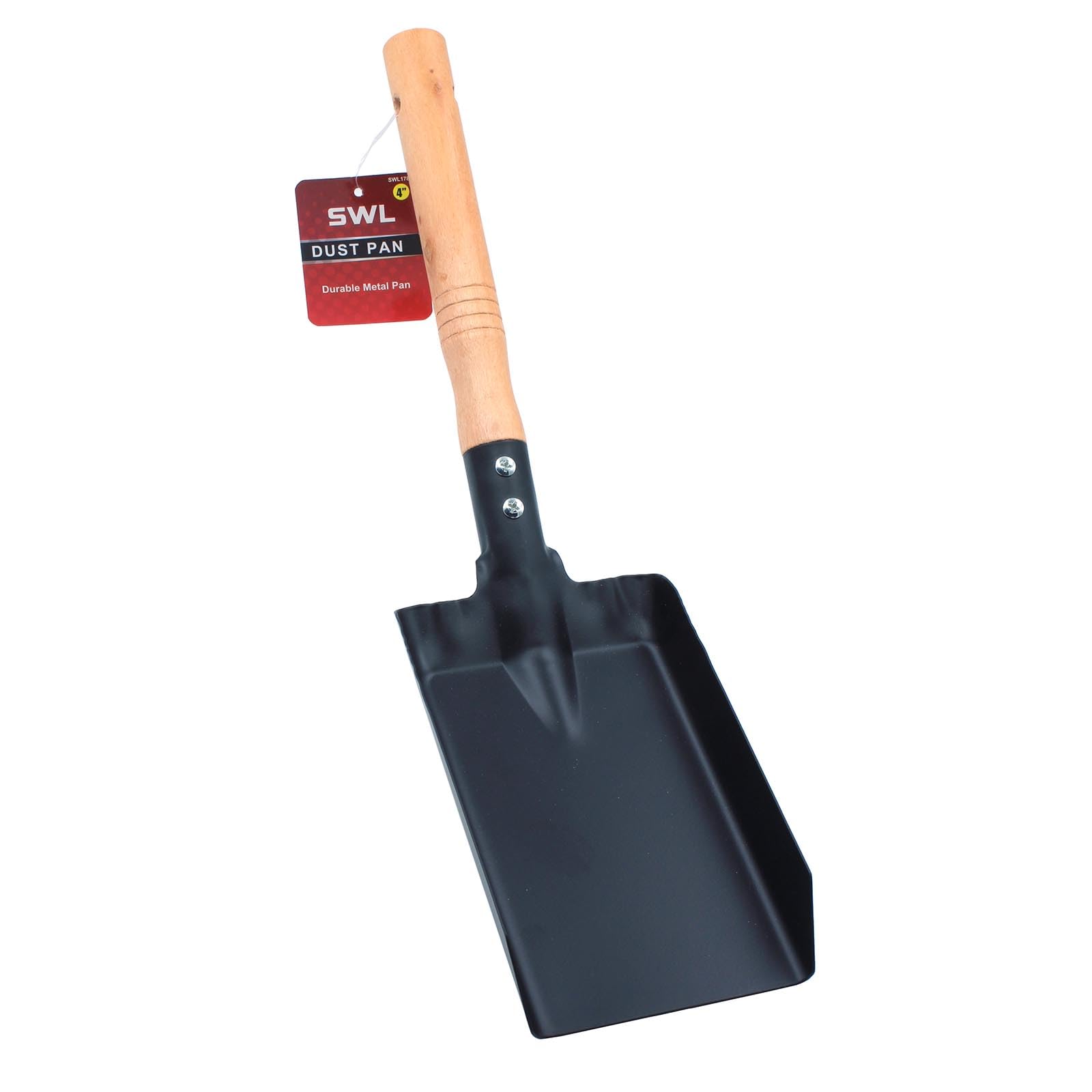 SWL 4" Metal Dust Pan with Wooden Handle | Heavy Duty Steel Hand Dustpan for Ash, Coal & Debris | Fireplace, Stove & Household Cleaning Dust Pan
