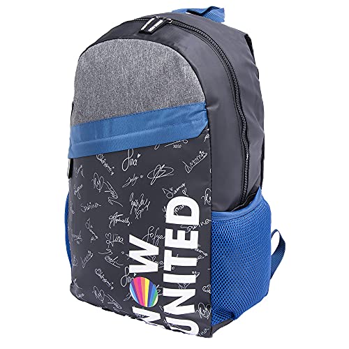 Mochila Premium Now United Assinaturas Zíper Transversal Cool Cinza e Azul Teen