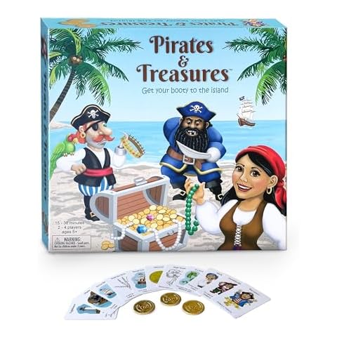 Pirates & Treasures Fun Board Games for Kids Ages 5 & Up - Easy-to-Learn, Family Games for Game Night - Fun w/Pirate Games for Kids Treasure Hunt & Action Cards - Gifts for Teenage Boys & Girls Cover